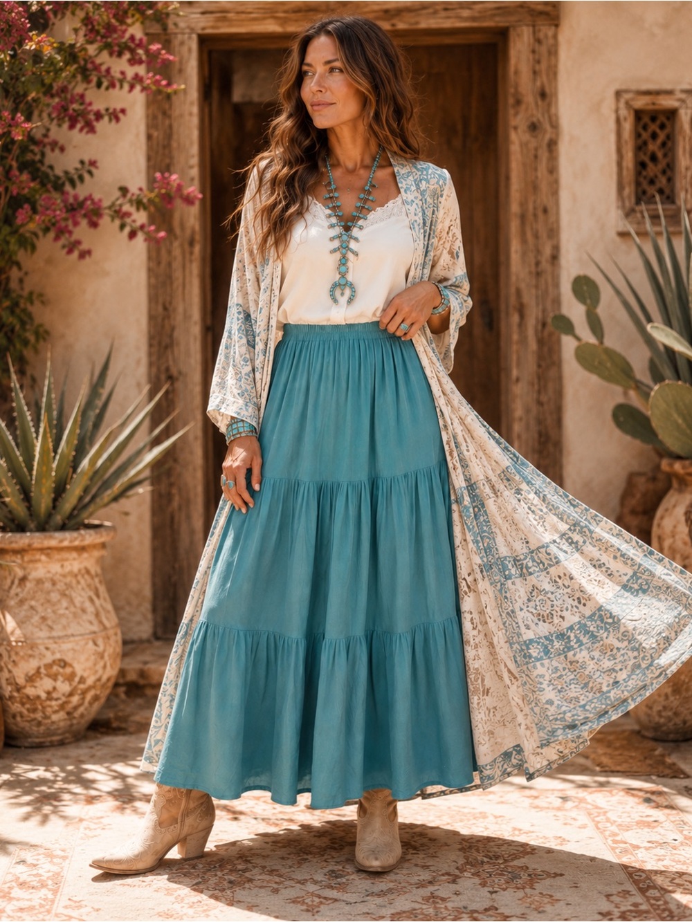 Double D Ranchwear • Turquoise Tiered Broomstick Maxi Skirt